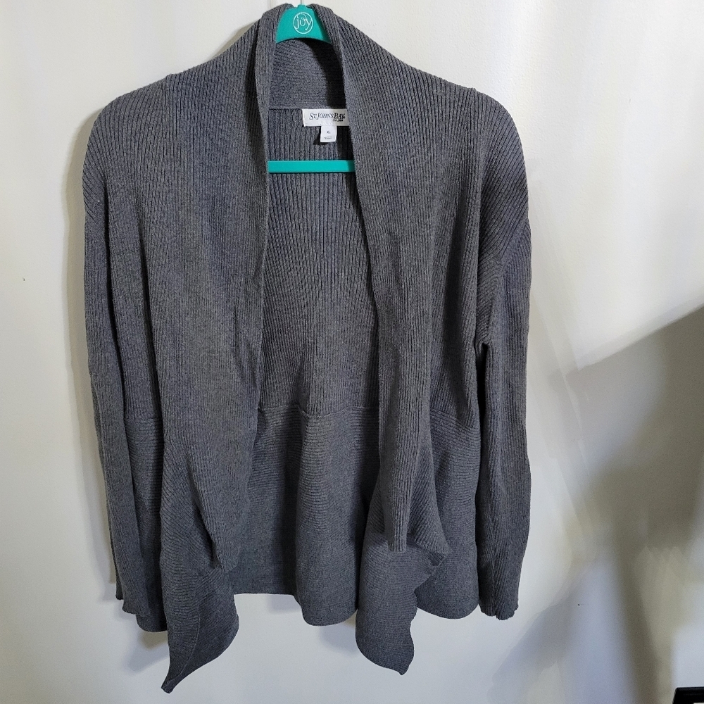 St. John's Bay Womens Grey Ribbed Open Front Cardigan Size XL